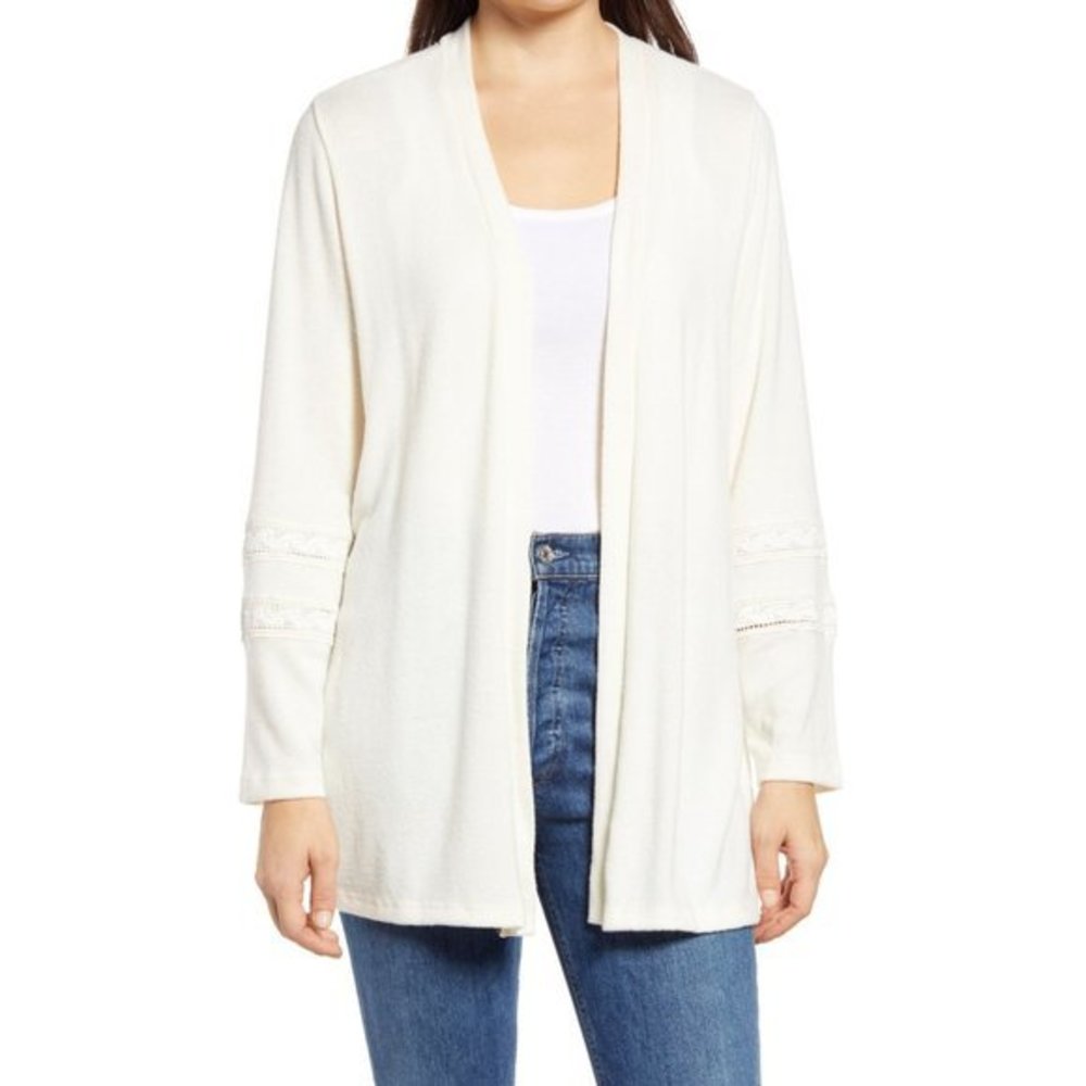 BOBEAU Susy Lace Inset Cardigan - NWT - Ivory - Picture 4 of 4